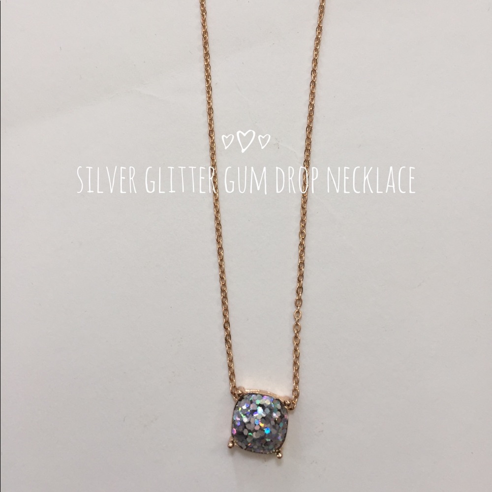 Silver Glitter Gum Drop Necklace - Picture 1 of 3